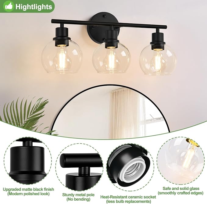 3-Light Bathroom Light Fixtures, Vanity Lights - Image 3