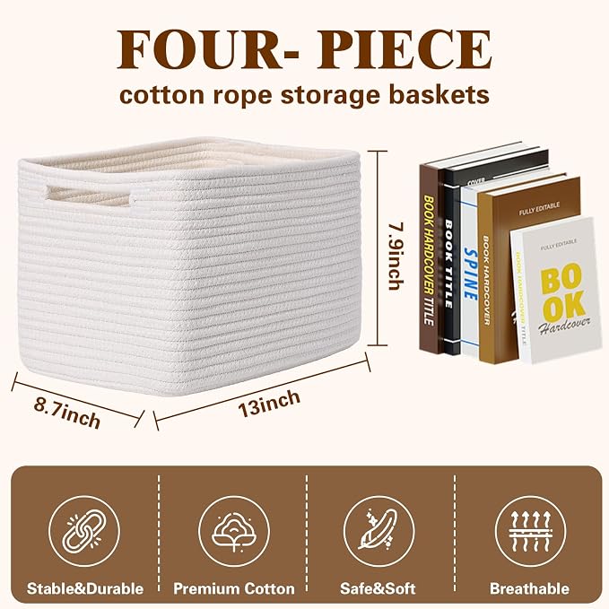 Storage Baskets for Organizing, 4 Pack Baskets for Shelves, Decorative Storage - Image 3