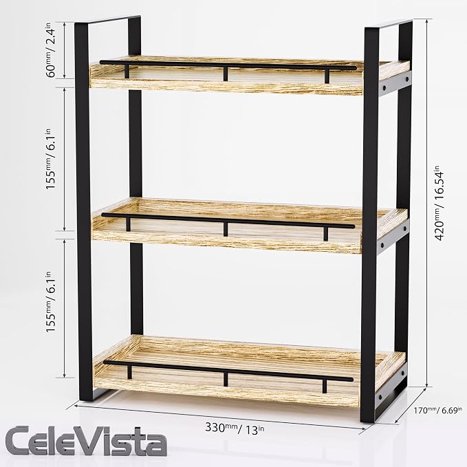 Bathroom Counter Organizer, 3 Tier Wood Countertop Shelf - Image 3