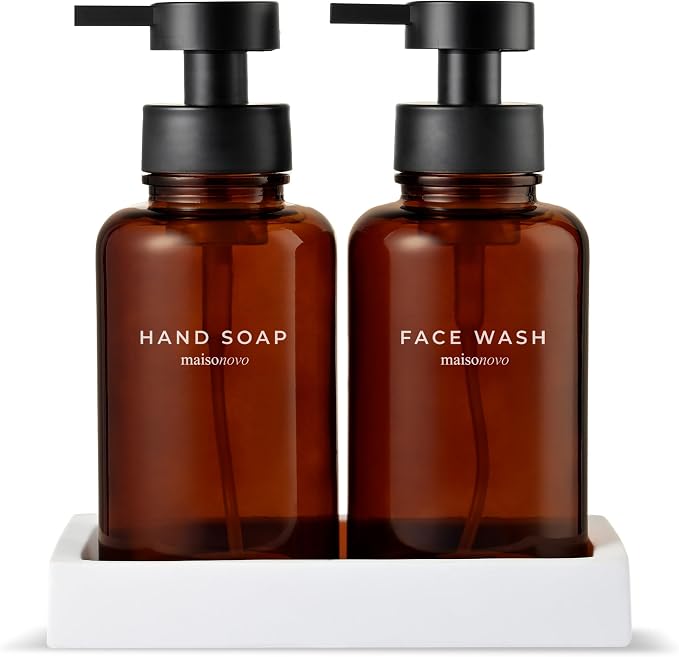 MaisoNovo Glass Foaming Soap Dispenser 14 Oz | Amber Glass Black Pumps x 2 by MaisoNovo-TheArtofSustainableLiving