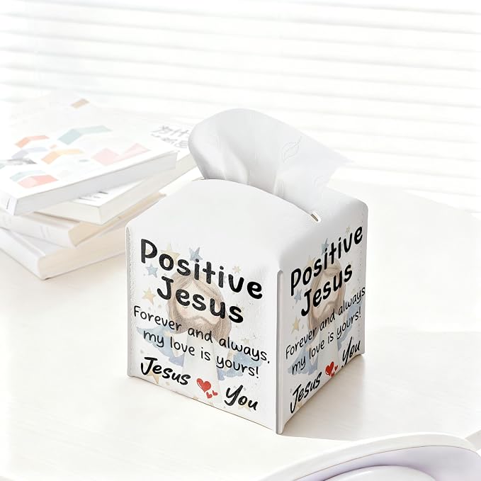Positive Jesus Tissue Box Cover Square, Catholic Religious Waterproof Leather - Image 4