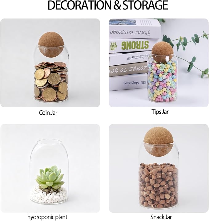 1 Pack 6.69 In Glass Storage Container, Ball Cork Jar Decorative Organizer - Image 5
