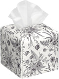 Black and White Flowers Tissue Box Cover Square, Vintage Floral Plant Leaves by sndheke