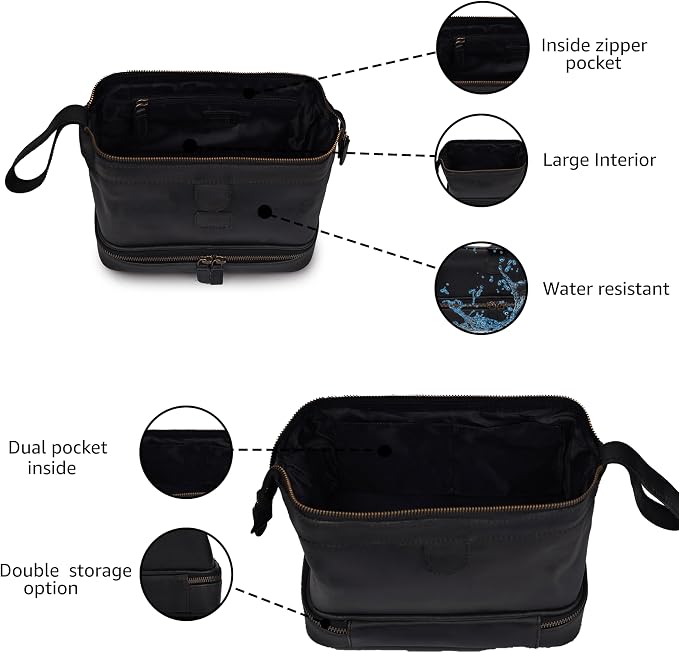 LEATHER VILLAGE Genuine Leather Dopp Kit – Large Travel Toiletry Bag - Image 4