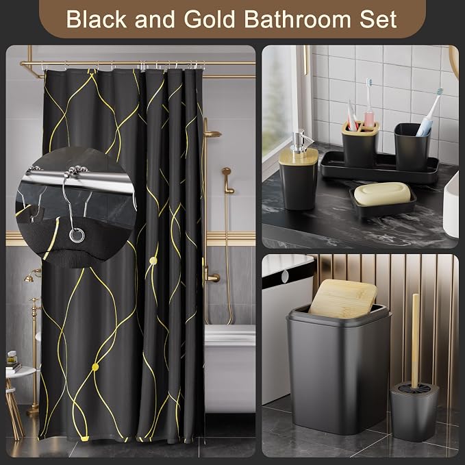 Black and Gold Bathroom Accessories Set - Image 4