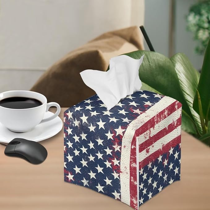 American Tie Dye Minimalist Tissue Box Holder, Square PU Leather Napkin - Image 4