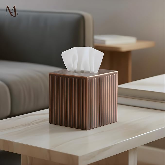 Monarch Abode Tissue Box Cover Square – Handcrafted Ridge Embossed Antique - Image 4
