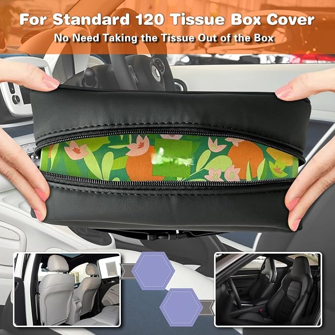 Large Car Tissue Holder for 120 Standard Tissues, Premium PU Leather Tissue - Image 3