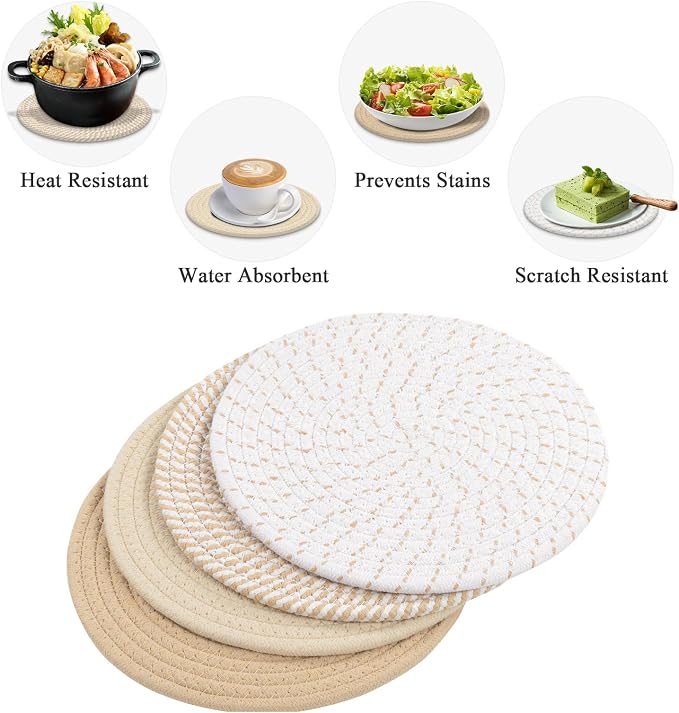 SHACOS 10 Inches Trivets for Hot Dishes, 4 Pieces Cotton Trivets Mats for - Image 9
