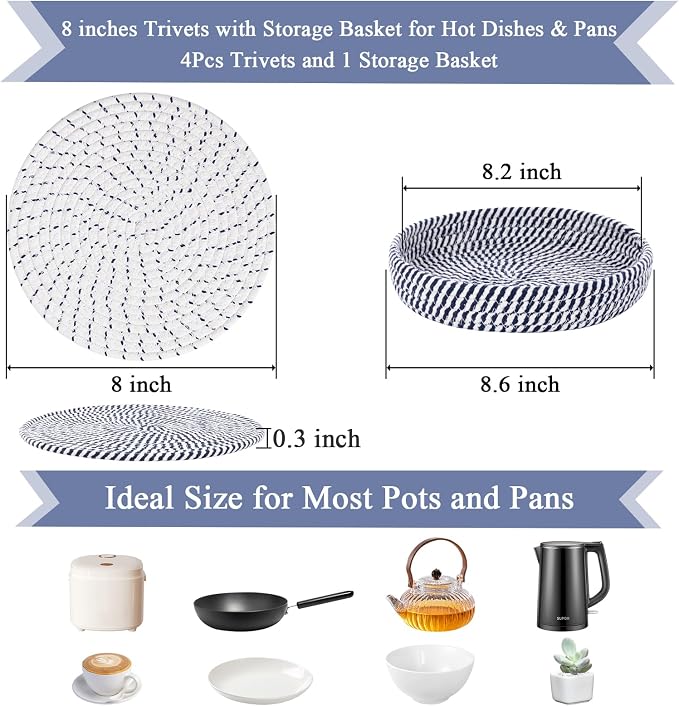 SHACOS 8 Inches Trivets for Hot Dishes, 4 Pieces Cotton Trivets Mats for Kitchen - Image 2