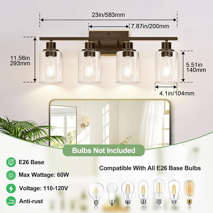 4 Light Bathroom Light Fixtures, Oil-Rubbed Bronze Modern Vanity Lights - Image 7