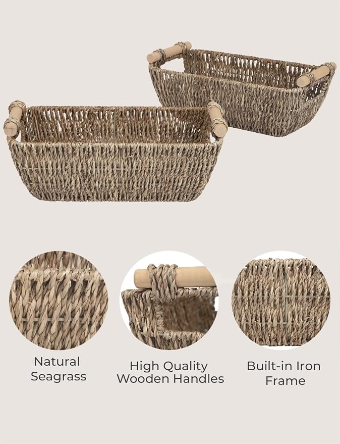 StorageWorks Small Baskets for Shelf, Seagrass Woven Basket - Image 3