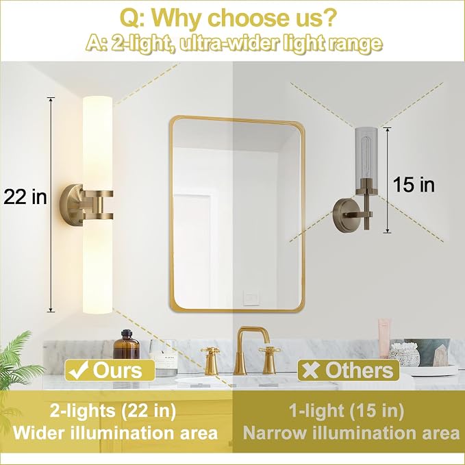 Wall Sconces Set of Two, Brass Bathroom Sconces Wall Lighting - Image 3