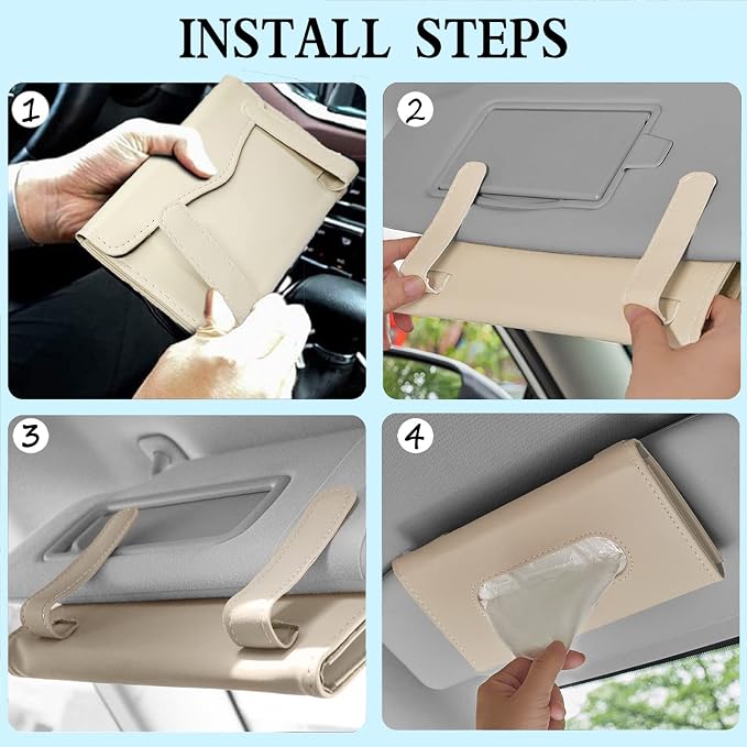Car Tissue Holder, 2 Pack Sun Visor Napkin Holder, Premium PU Leather, Car Mask - Image 4