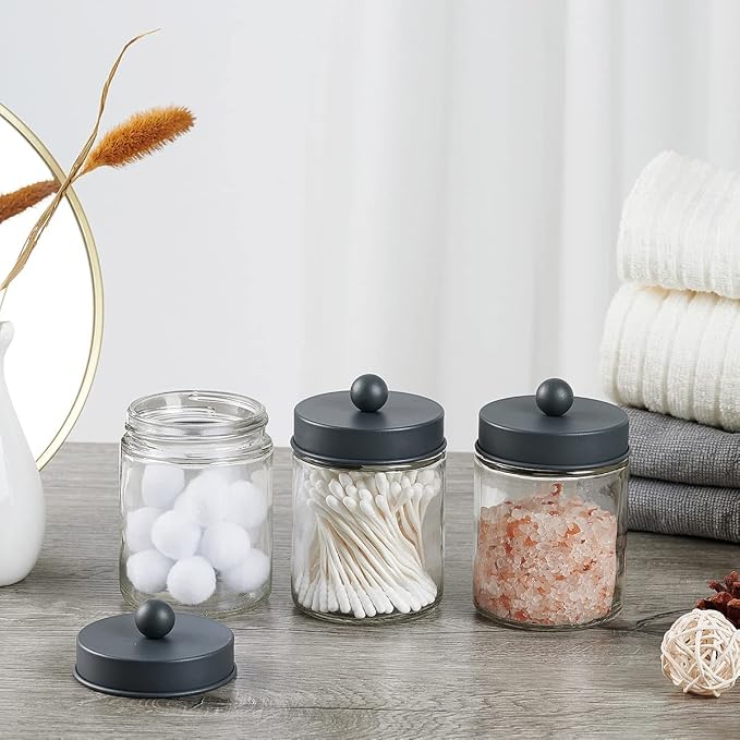 Amolliar 4 Pack Apothecary Jars Bathroom Vanity Storage Organizer Set - Image 7