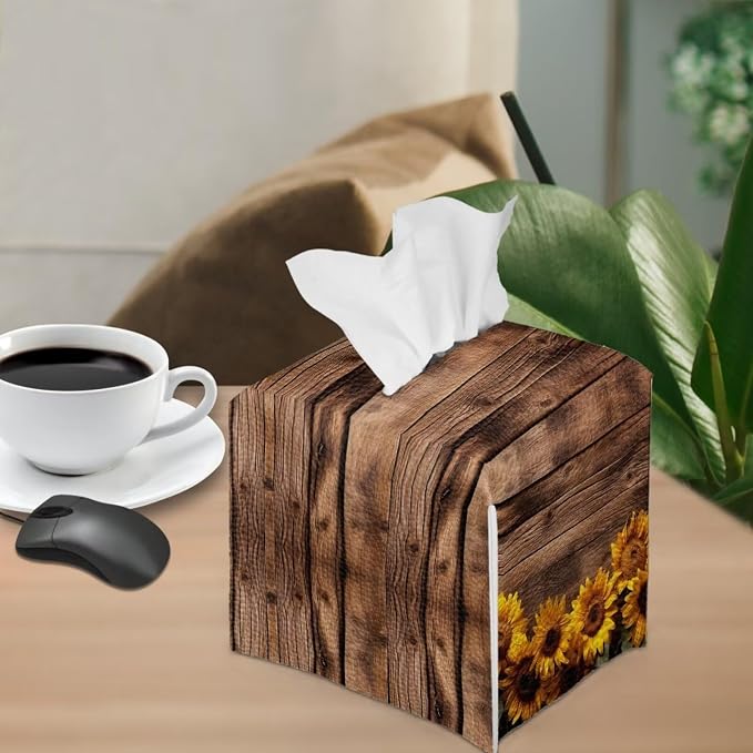 Sunflower Board Tissue Box Holder Portable Lightweight Square Tissue Box Cover - Image 4