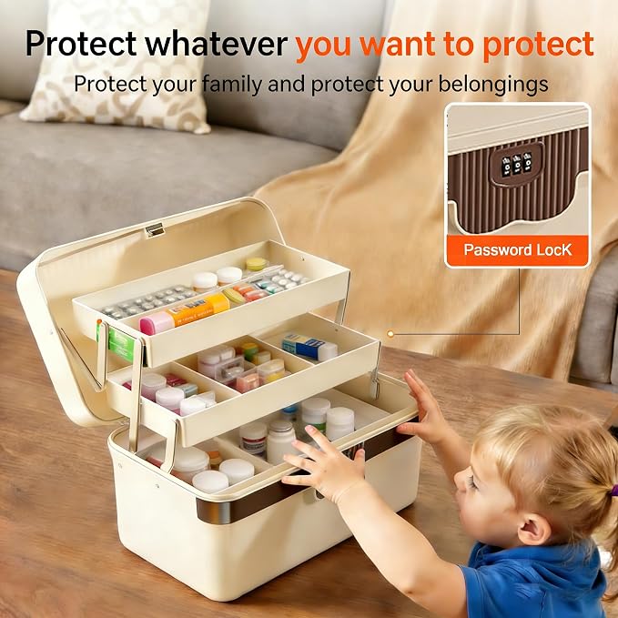 3-Layer Plastic Tackle Lock Box Organizers Storage, Portable Folding Sewing Box - Image 6