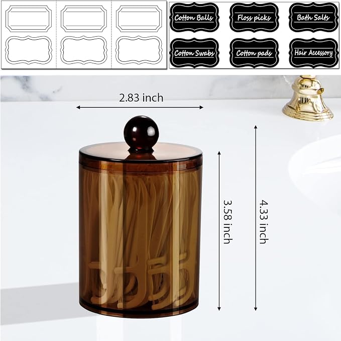 SheeChung 2 Pack Acrylic Qtip Holder, Amber Canister Apothecary Jars - Image 3