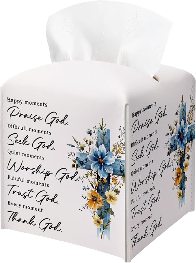 Cross Easter Tissue Box Cover, PU Leather Drawstring Bottom by BGFMVS