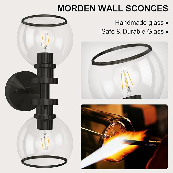 Wall Sconces Set of Two, Hardwired Modern Wall Light Fixtures - Image 3