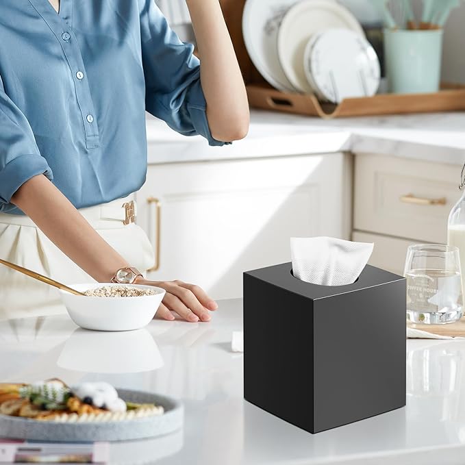 Tissue Box Cover, Square Modern Facial Acrylic Tissue Holder Napkin Dispenser - Image 2