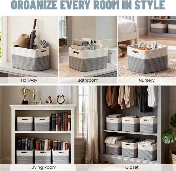 5 Pack Woven Storage Baskets for Shelves, Decorative Basket Closet Organizer - Image 5