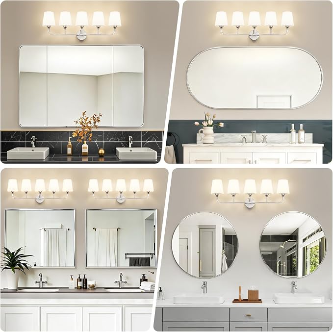 Bathroom Vanity Light, Brushed Nickel Bathroom Light Fixtures, 5-Light Lighting - Image 3