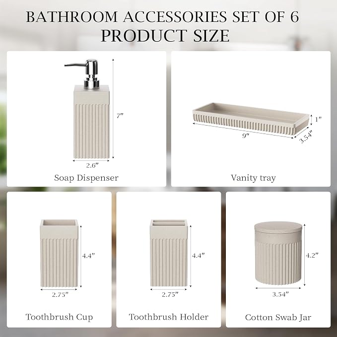 6-Piece Beige Bathroom Set - Image 8