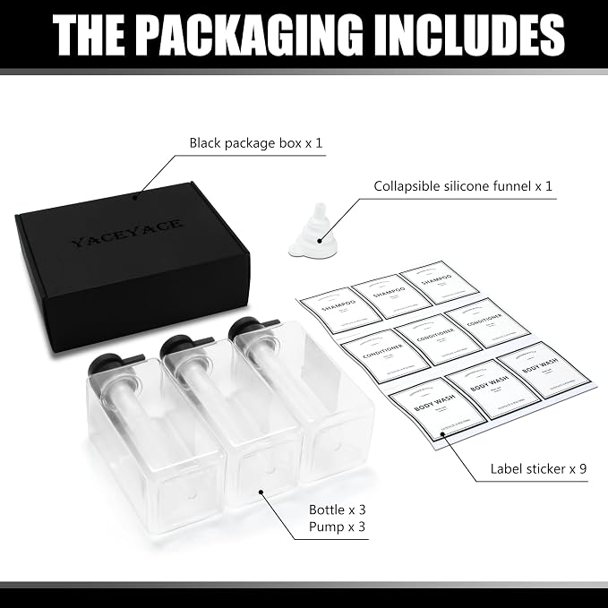 YACAYACE 16.9oz Clear Shampoo and Conditioner Dispenser Set, Refillable Pump - Image 6