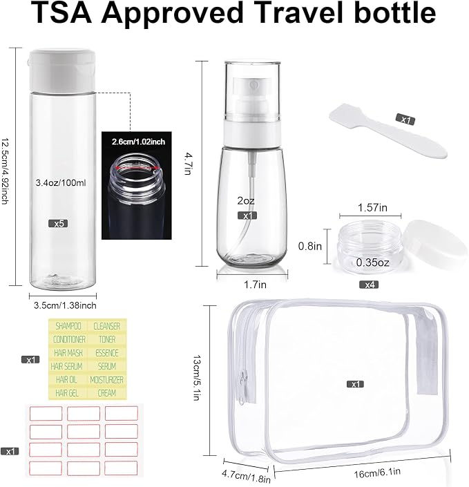 Travel Bottles for Toiletries 9 PCS 3.4oz TSA Approved Travel Size Containers - Image 2