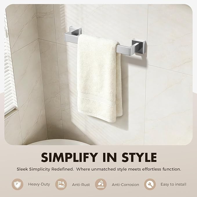 Bathroom Accessories Towel Bar Set: 15 Pieces Brushed Nickel Square Bathroom - Image 3