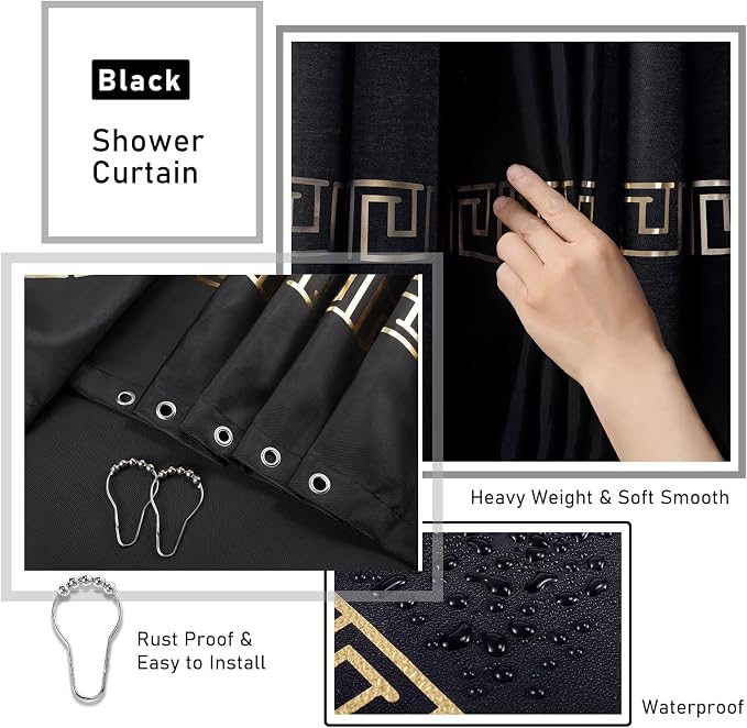 Bathroom Sets with Shower Curtain and Rugs Black Bathroom Accessories Bathroom - Image 3