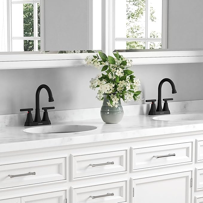 Bathroom Faucets for Sink 3 Hole, Hurran 4 inch Matte Black Bathroom Sink Faucet - Image 6
