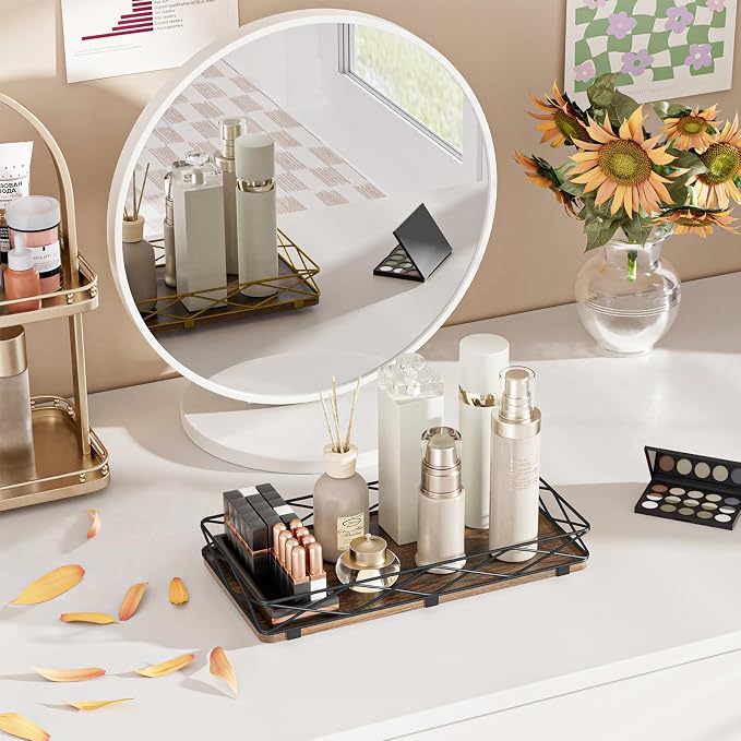 Toilet Paper Basket Holder, Wood and Metal Toilet Tray Vanity Organizer - Image 6