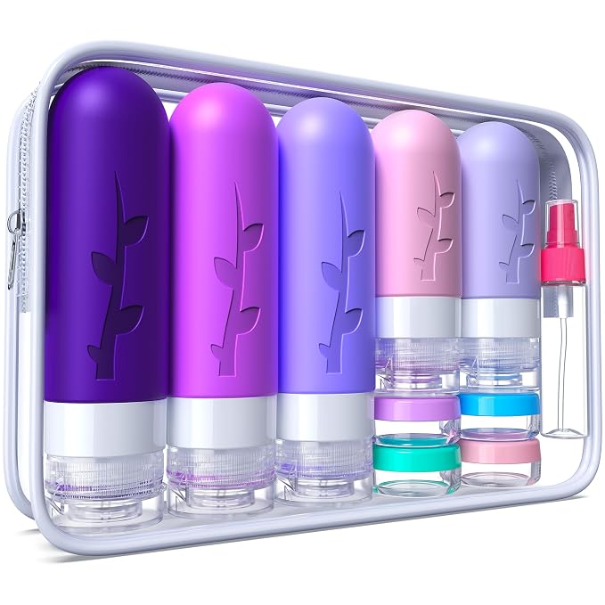 19 Pack travel Bottles for Toiletries, Silicone TSA Approved Travel Size by Aeomni