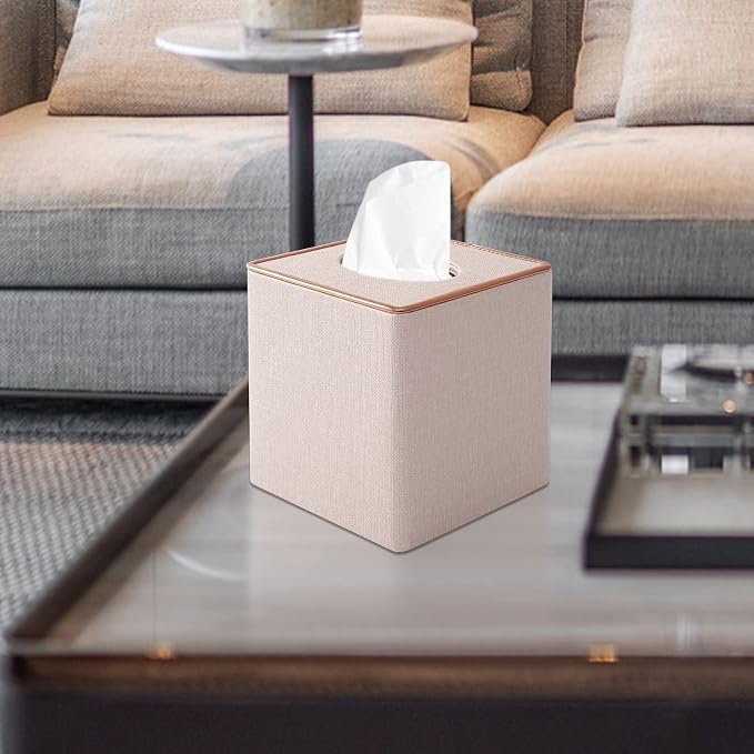 Tissue Box Cover Square Tissue Box Holder PU Leather Facial Organizer - Image 8