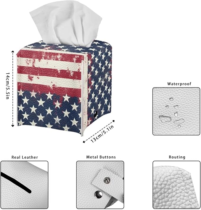 American Tie Dye Minimalist Tissue Box Holder, Square PU Leather Napkin - Image 7