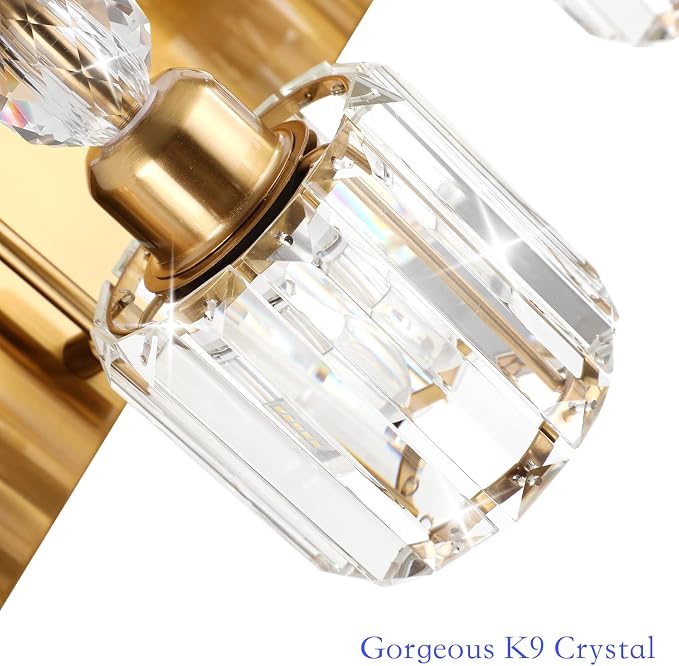 Ralbay Brass Gold Bathroom Vanity Lights 3-Lights Brass Gold Crystal Vanity - Image 6