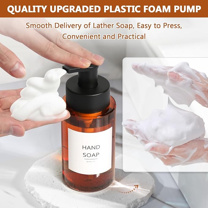 Amber Foam Soap Dispenser, 10 oz/300ml Glass Foaming Soap Dispenser, Refillable - Image 6