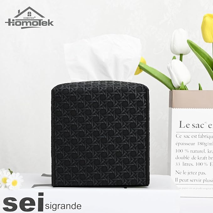 HOMOTEK 2 Pack Tissue Box Cover, Square PU Leather Tissue Holder, Decorative - Image 6