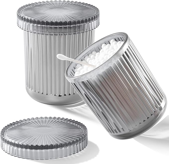 rejomiik Glass Qtip Holder Dispenser 2 Pack, Bathroom Canister Apothecary Jars by rejomiik