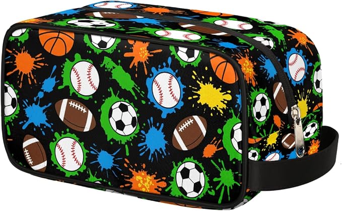 Colorful Splashes Sports Balls Pattern Kids Toiletry Bag by Unknown