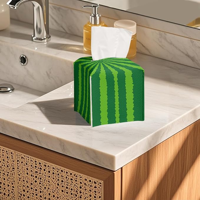 Funny Fruit Tissue Box Cover Summer Cute Green Watermelon Square PU Leather - Image 5
