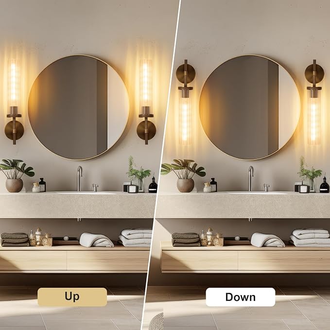 19.5" Knurled Bronze Hardwired Wall Sconces Set of 2, Bathroom Vanity Light - Image 5