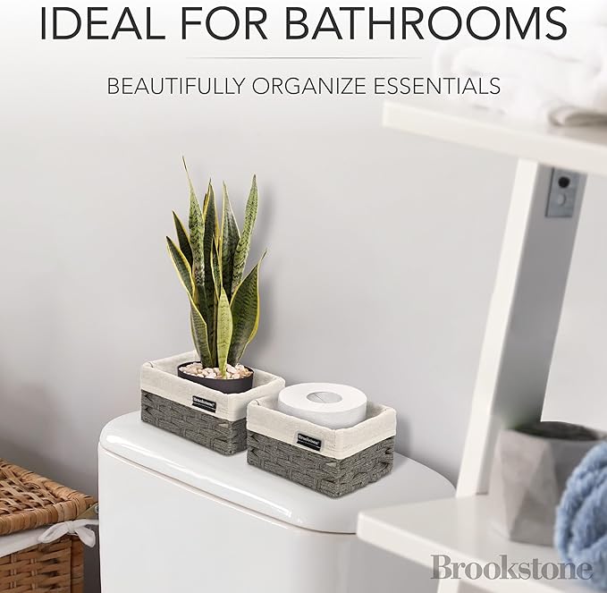 Brookstone Wicker Shelf Storage Basket Decorative Shelf Bin, bathroom - Image 2
