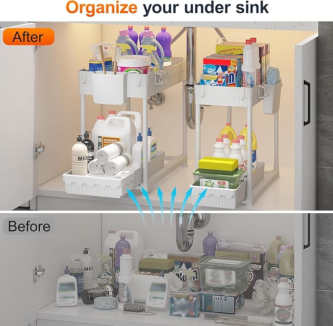 Under Sink Organizer, Bathroom Organizers and Storage, 2 Tier Multi-Use Pull - Image 3