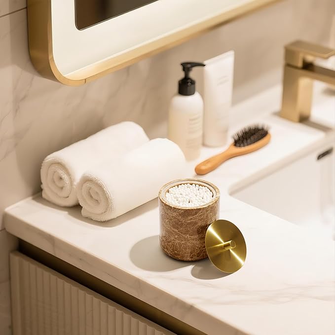 WORHE Marble Qtip Holder with Brass Lid - Image 4
