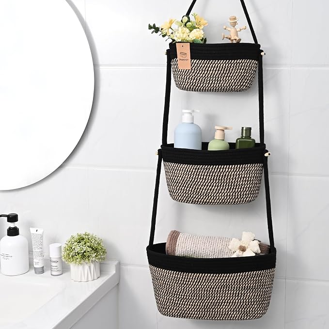 Hanging Storage Baskets, Over the Door Basket, Cotton Wall Baskets Storage - Image 4