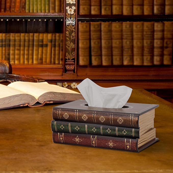 Crafted Classical Retro Wooden Antique Book Tissue Box Cover Rectangular Tissue - Image 6