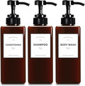 Shower Bottles with Pump, YACEYACE 16.9oz Set of 3 Amber Shampoo Dispenser by YACEYACE
